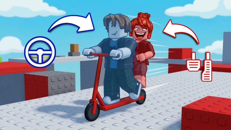 Scooter Duo players demonstrating dual riding position